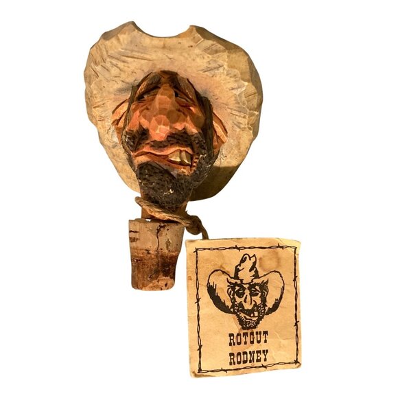 Chris Hammack Rotgut Rodney Cowboy Carved Wood Bottle Stopper Spit-N'-Whittle - Picture 2 of 9
